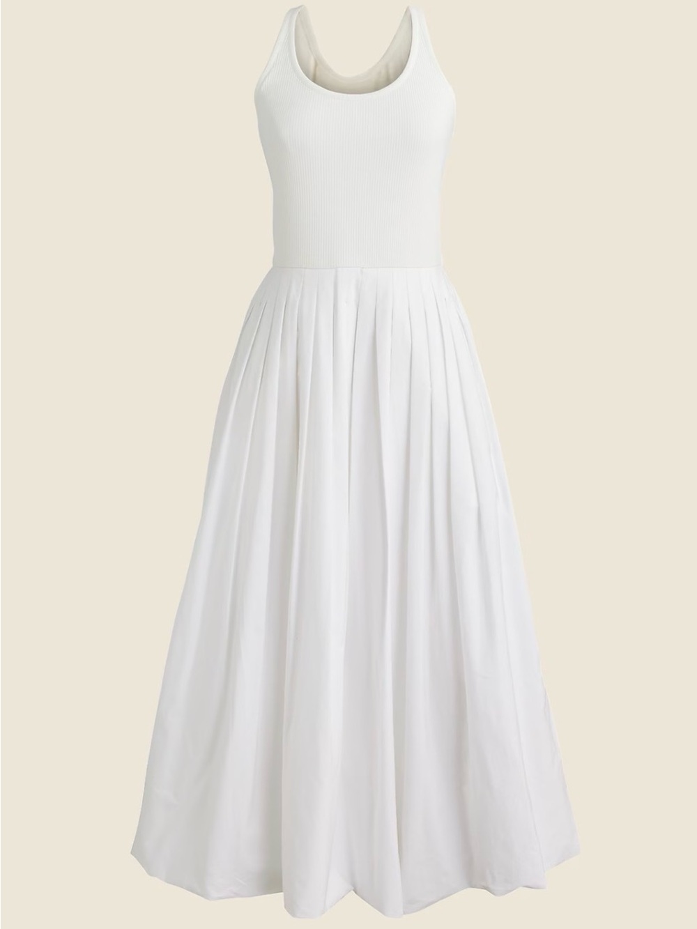 J. Crew White Ribbed Tank Top Pleated Midi Dress